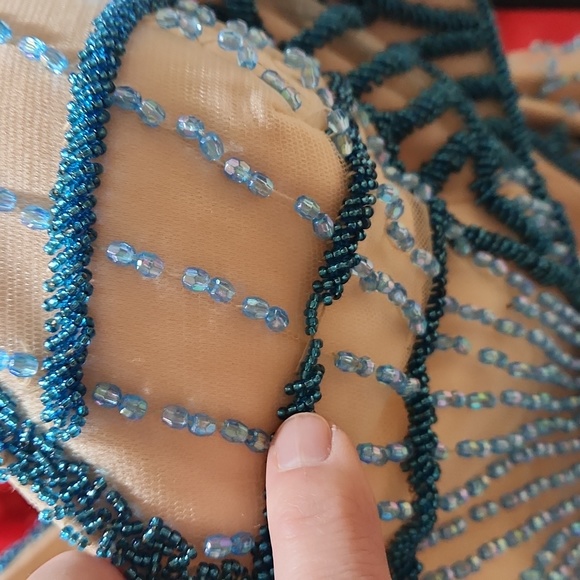 Size 6 turquoise and nude two piece home coming dress cocktail by Rachel Allan - Picture 15 of 15